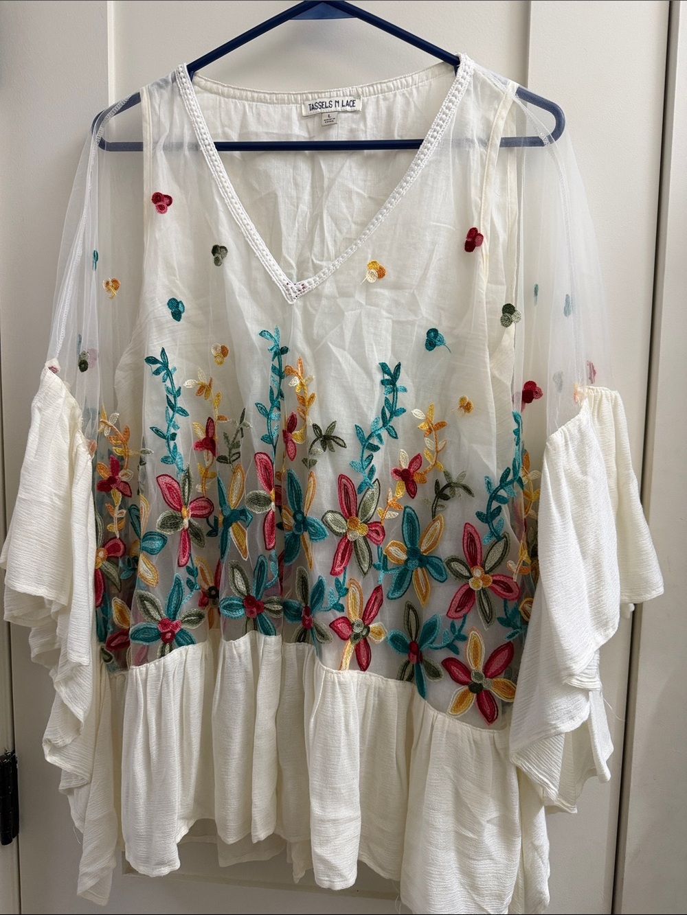 Rascal & Lace White Embroidered Floral V-Neck Tunic